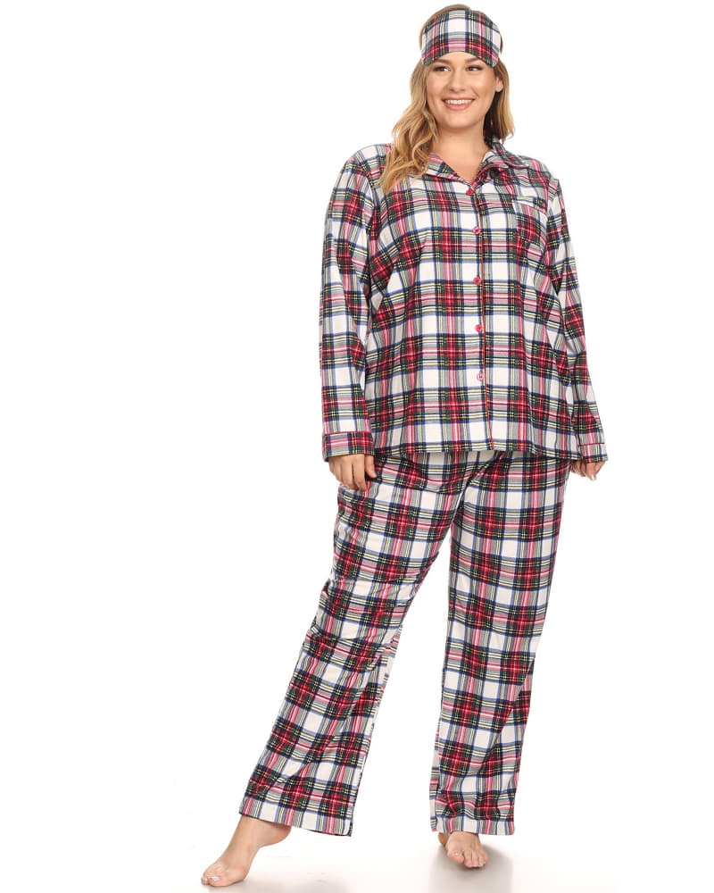 Front of a model wearing a size 4x 3 Piece Pajama Set in Red/White by White Mark. | dia_product_style_image_id:247680